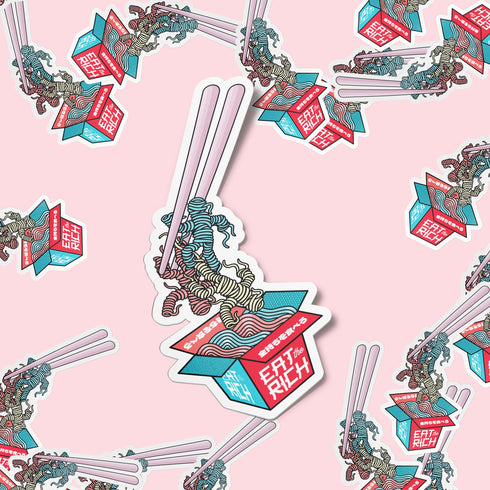 Eat the Rich Ramen Vinyl Sticker, Political Anti-Capitalism Premium Laptop Sticker, Japanese Style Cute Pastel Stickers