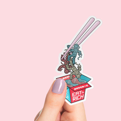 Eat the Rich Ramen Vinyl Sticker, Political Anti-Capitalism Premium Laptop Sticker, Japanese Style Cute Pastel Stickers