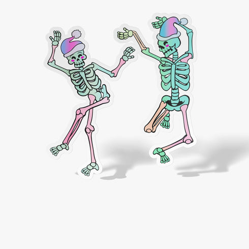 Pastel Skeleton Holiday Holographic Stickers, Pastel Goth Skull Sticker, Christmas Stickers, Punk Stocking Stuffers