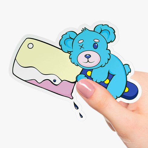Murderous Teddy Bear Vinyl Sticker, Glitter Holograph Teddy Bear Sticker, Weirdcore Sticker, Pastel Holographic Stickers for Hydroflask