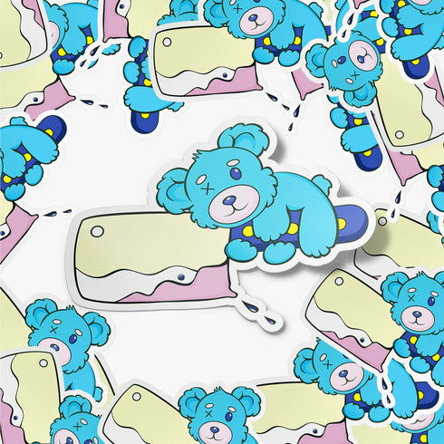 Murderous Teddy Bear Vinyl Sticker, Glitter Holograph Teddy Bear Sticker, Weirdcore Sticker, Pastel Holographic Stickers for Hydroflask