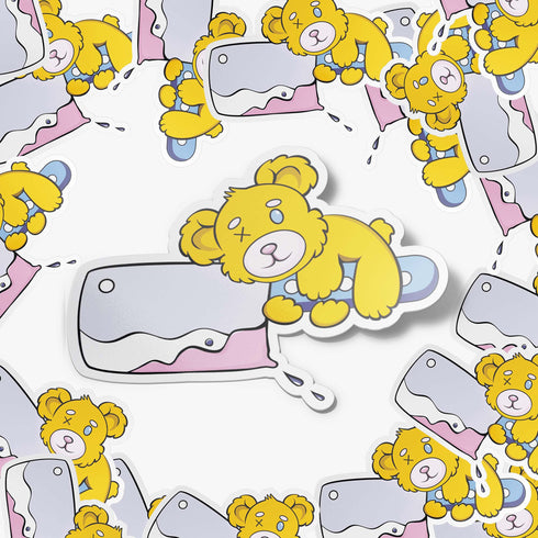 Murderous Teddy Bear Vinyl Sticker, Glitter Holograph Teddy Bear Sticker, Weirdcore Sticker, Pastel Holographic Stickers for Hydroflask