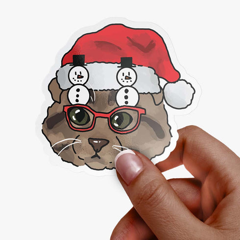 Christmas Cat Holographic Vinyl Sticker, Cat Stickers, Holiday Gift for Cat Lovers, Cat Stickers for Laptop, Stocking Stuffers