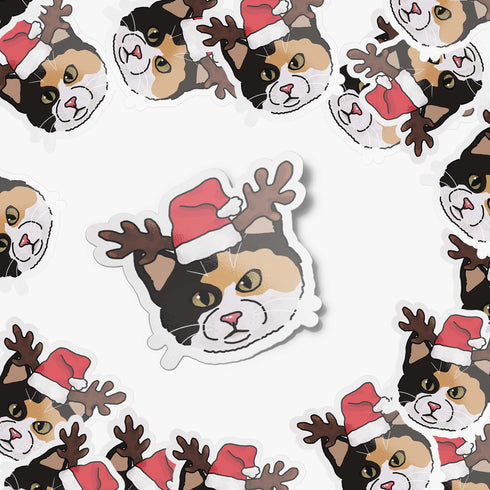 Christmas Cat Holographic Vinyl Sticker, Cat Stickers, Holiday Gift for Cat Lovers, Cat Stickers for Laptop, Stocking Stuffers