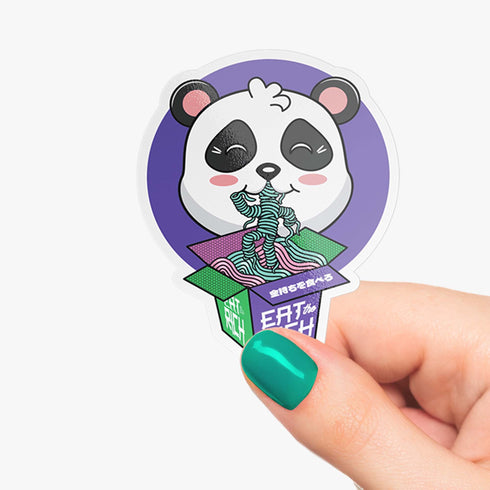 Eat the Rich Ramen Panda Sticker, Anti-Capitalism Holographic Kawaii Sticker, Japanese Style Cute Pastel Stickers, Stocking Stuffer