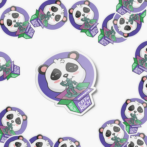 Eat the Rich Ramen Panda Sticker, Anti-Capitalism Holographic Kawaii Sticker, Japanese Style Cute Pastel Stickers, Stocking Stuffer