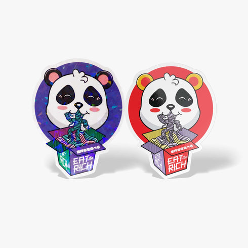 Eat the Rich Ramen Panda Sticker, Anti-Capitalism Holographic Kawaii Sticker, Japanese Style Cute Pastel Stickers, Stocking Stuffer
