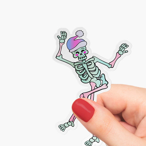 Pastel Skeleton Holiday Holographic Stickers, Pastel Goth Skull Sticker, Christmas Stickers, Punk Stocking Stuffers