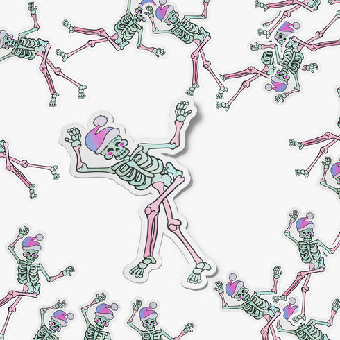 Pastel Skeleton Holiday Holographic Stickers, Pastel Goth Skull Sticker, Christmas Stickers, Punk Stocking Stuffers