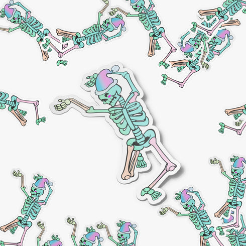 Pastel Skeleton Holiday Holographic Stickers, Pastel Goth Skull Sticker, Christmas Stickers, Punk Stocking Stuffers