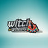 Patch with the text 'Witch on Wheels' featuring roller skates with witch's legs, set against a vibrant red background. The design combines playful witchcraft elements with a fun, retro skating theme.