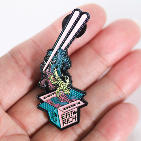 Eat the Rich Enamel Pin, Ramen Noodle Pin, Political Pins, Anti-Capitalist Pin, Japanese Art, Political Gifts
