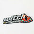 Patch with the text 'Witch on Wheels' featuring roller skates with witch's legs, set against a vibrant red background. The design combines playful witchcraft elements with a fun, retro skating theme.