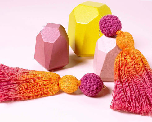 Statement Tassel Earrings w/ 18K Gold Plated Post, Long Fringe Ombre Earrings, Dangle Earrings for Her, Crochet Earrings, Bohemian Jewelry