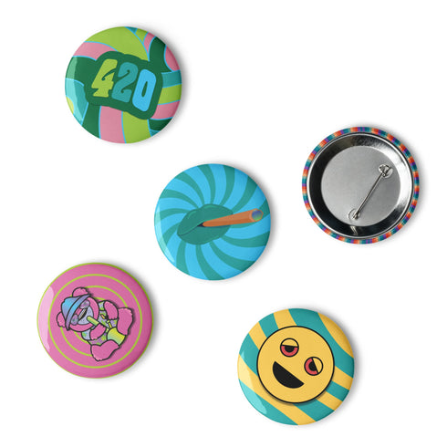Stoner Essentials Button Pins - Cannabis 420 Weed Themed Glossy Pins - Small and Large Size - Fun Marijuana Accessories Gift Set