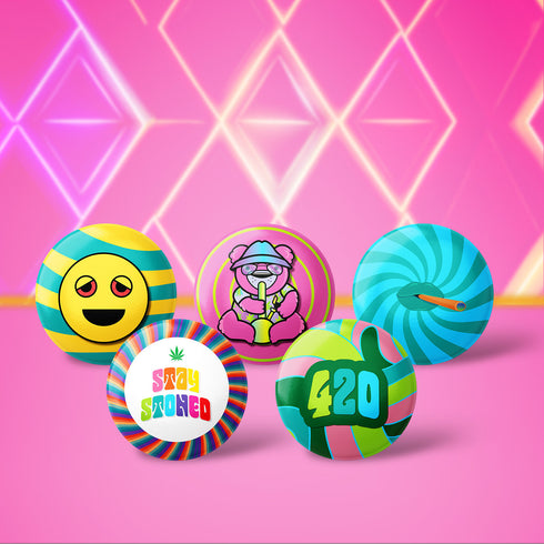 Stoner Essentials Button Pins - Cannabis 420 Weed Themed Glossy Pins - Small and Large Size - Fun Marijuana Accessories Gift Set