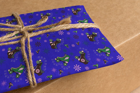 Blue Roller Skate Christmas Wrapping Paper