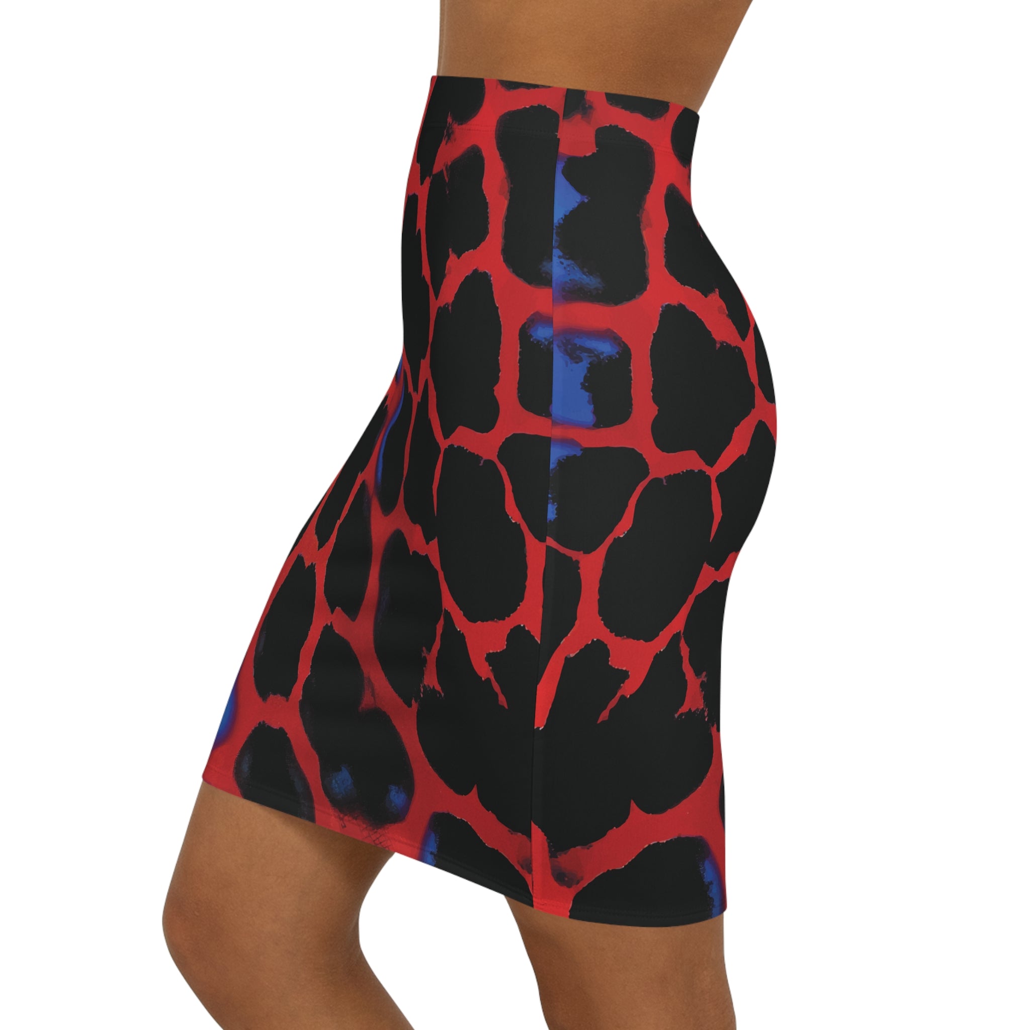 Electric Camo Fitted Mini Skirt in Red