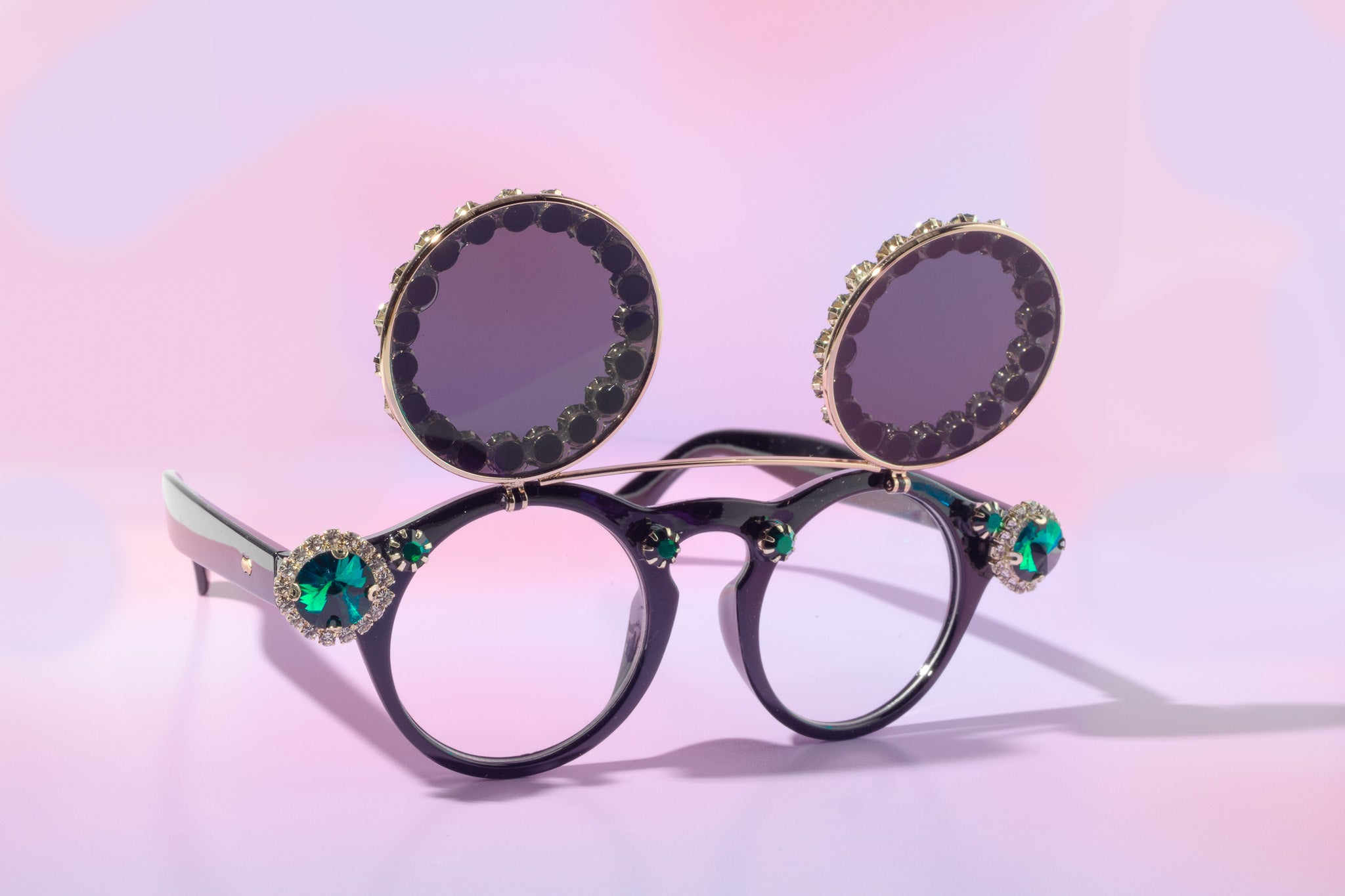 Jeweled Green Glitz Double Flip Sunglasses