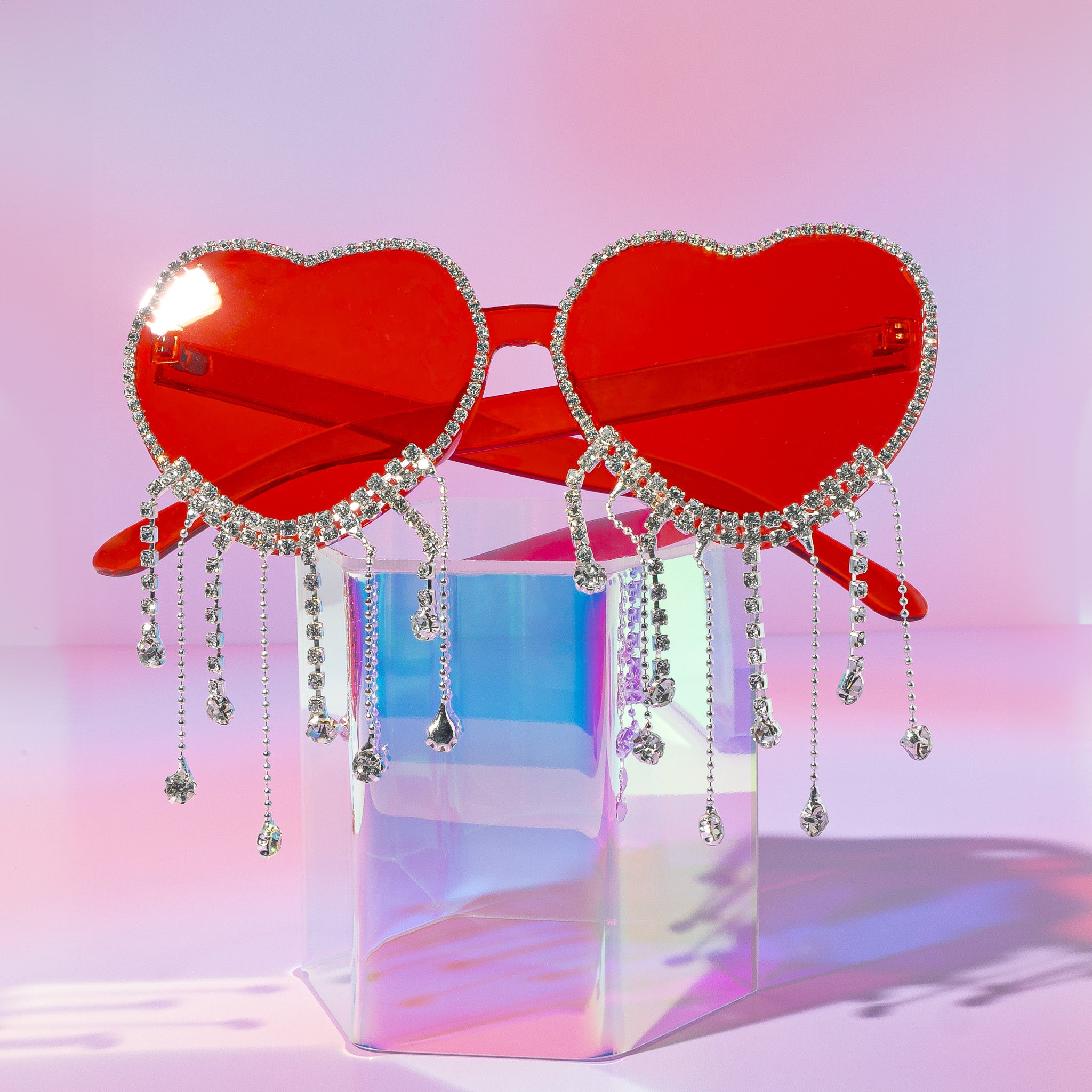 Love Struck Rhinestone Heart Glasses in Red