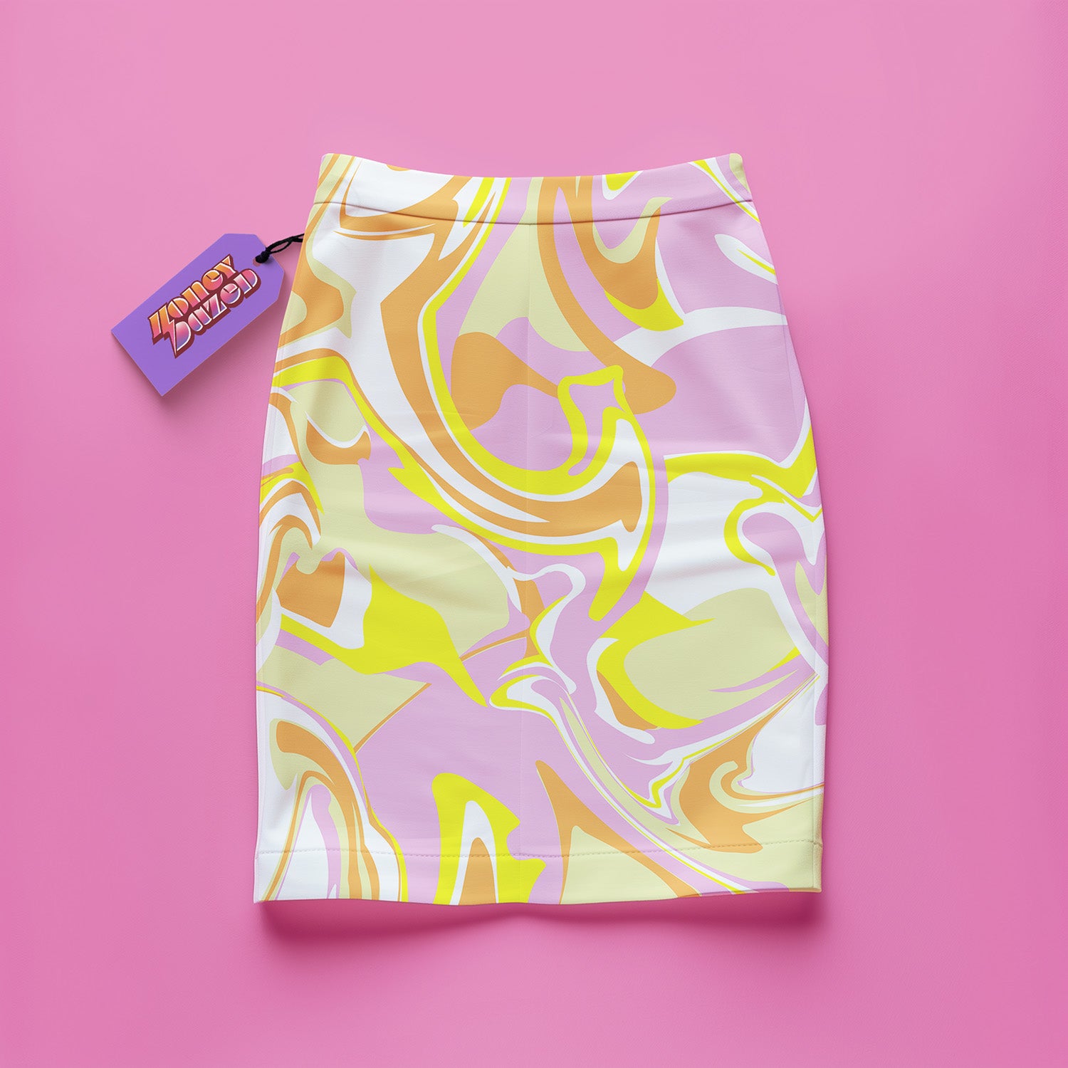 a pink and yellow skirt with a tag on it