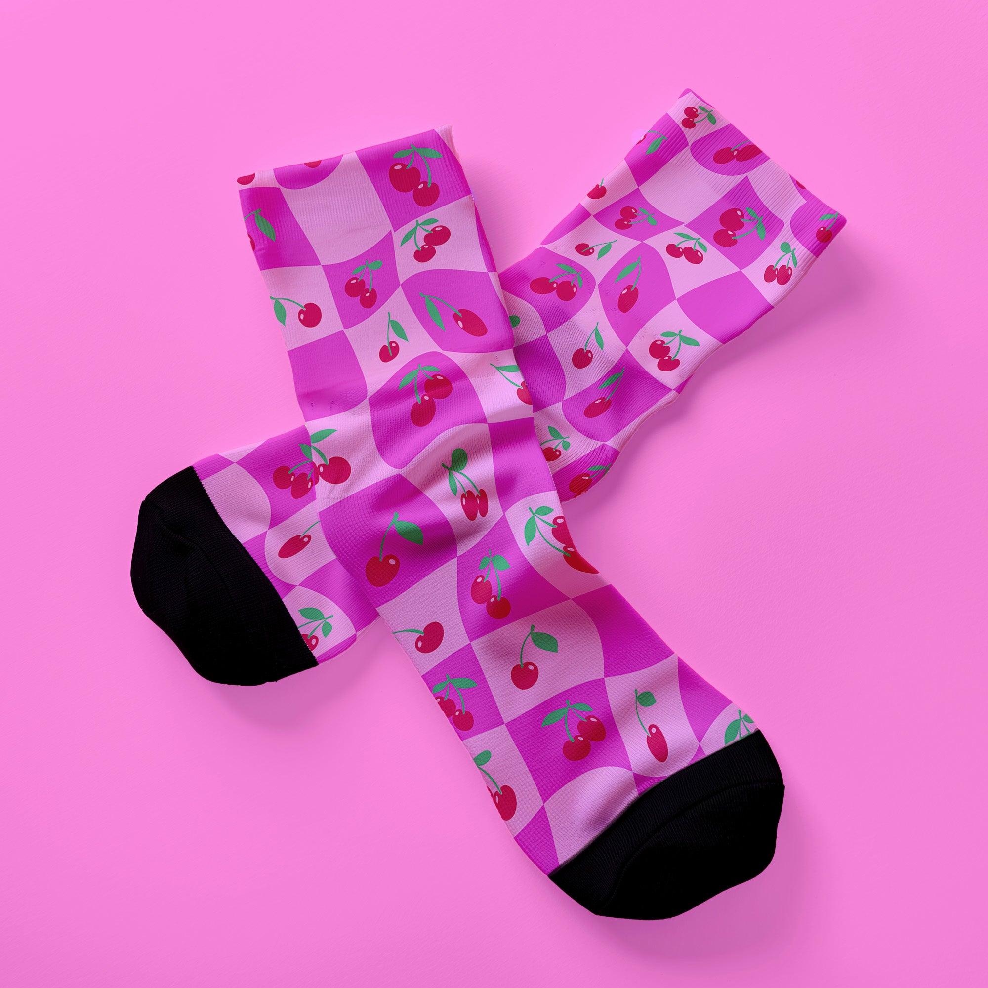 Wavy Cherry Socks in Pink