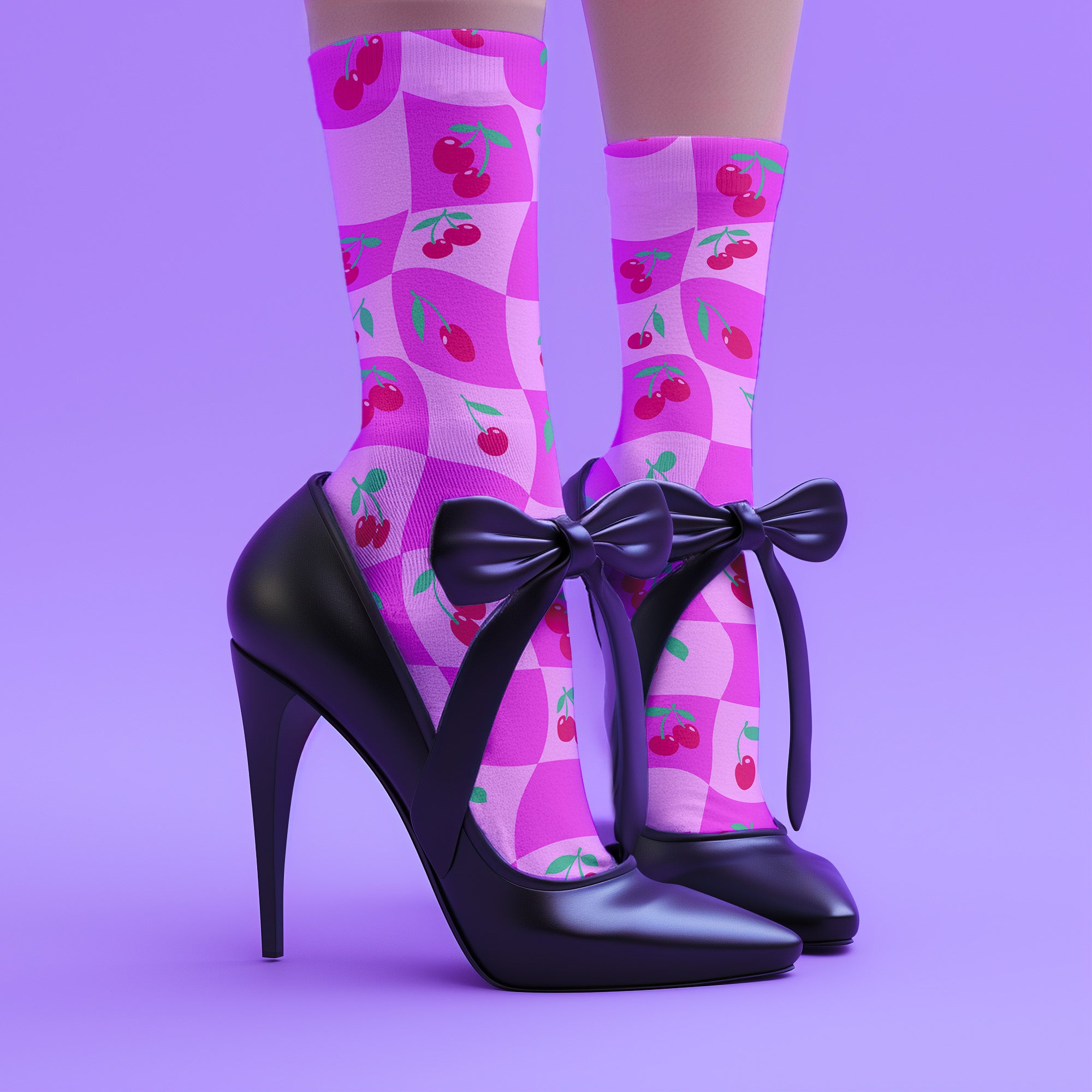 Wavy Cherry Socks in Pink