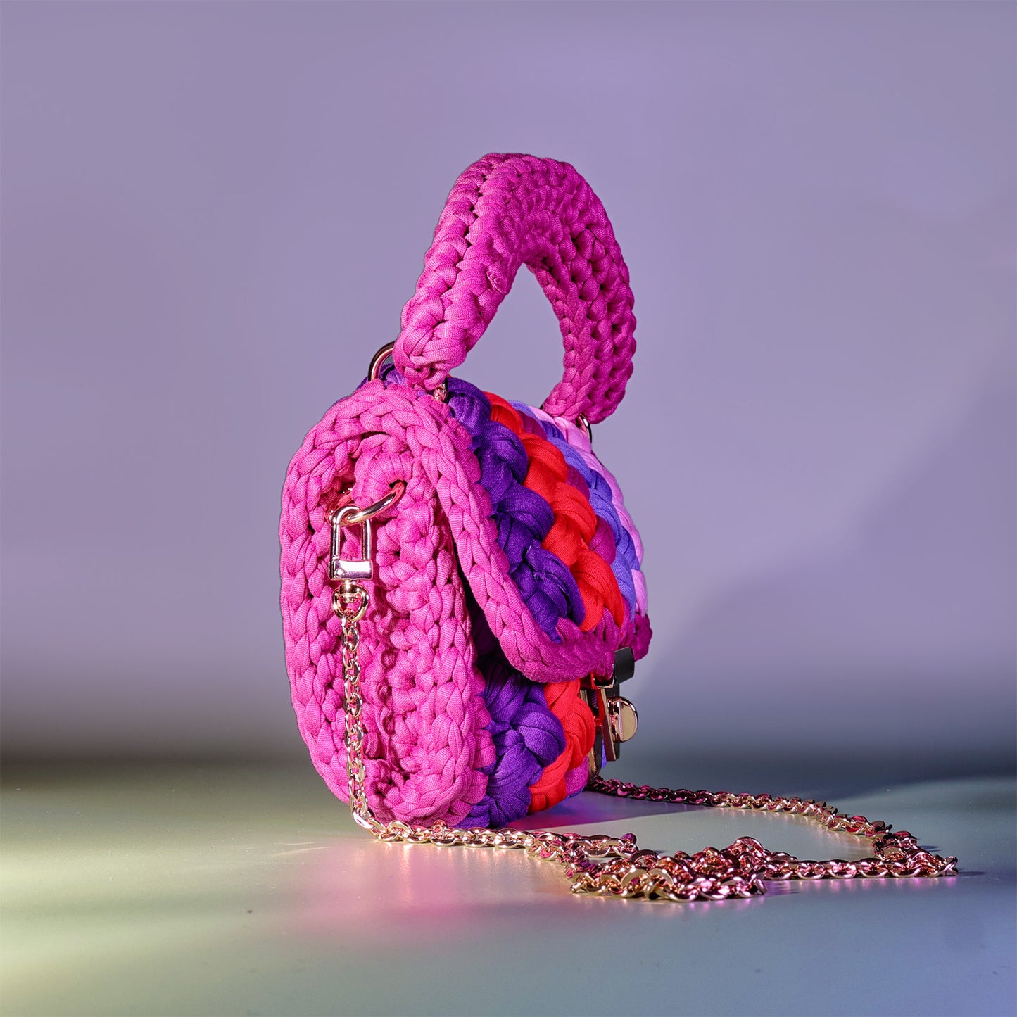 Harmony Woven Crochet Handbag in Pink