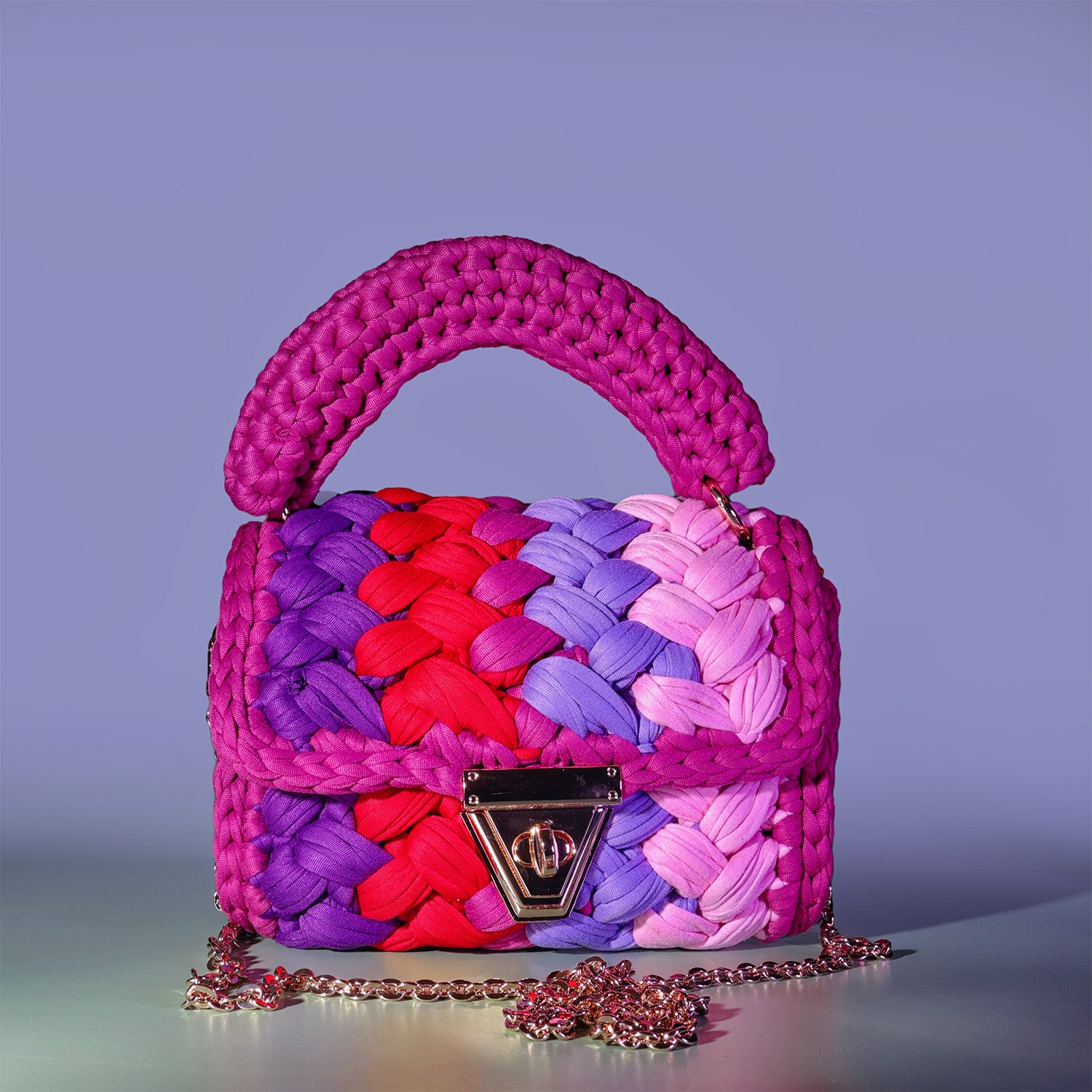 Harmony Woven Crochet Handbag in Pink