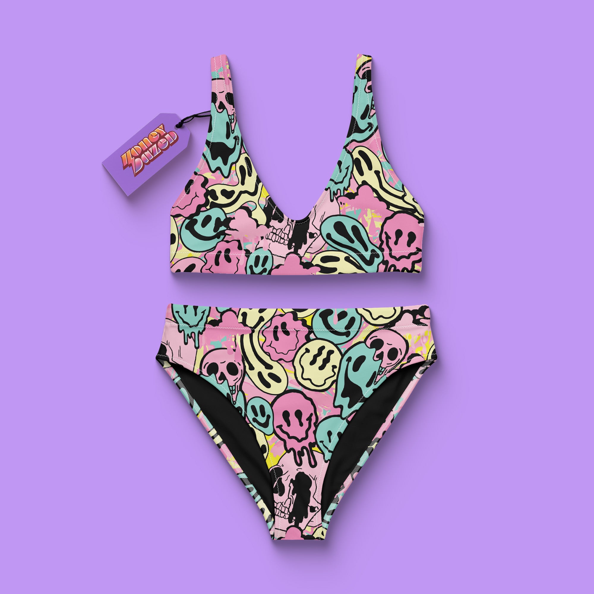 Pastel Melted Emoji Face Sustainable Women's High Waisted Two-Piece Bikini