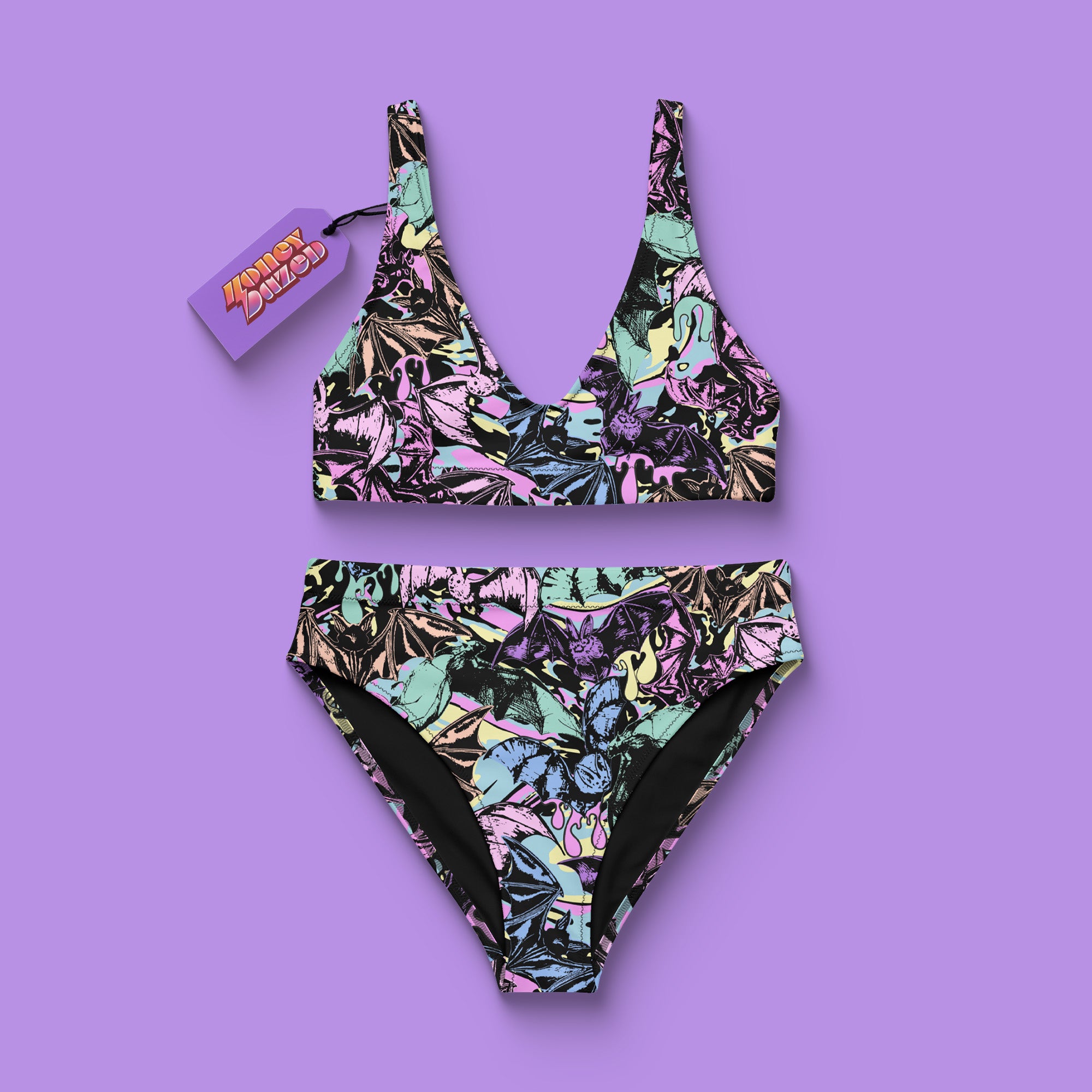 Pastel Goth Bat Sustainable Women's High Waisted Two-Piece Bikini