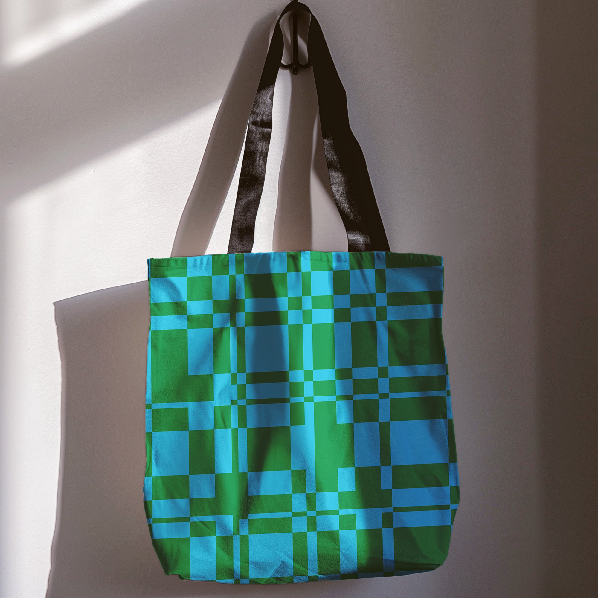 Squared Away  Shoulder Tote in Ocean Blue and Green
