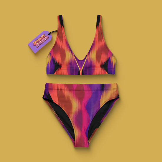 Sunset Ikat Sustainable Women's High Waisted Two-Piece Bikini