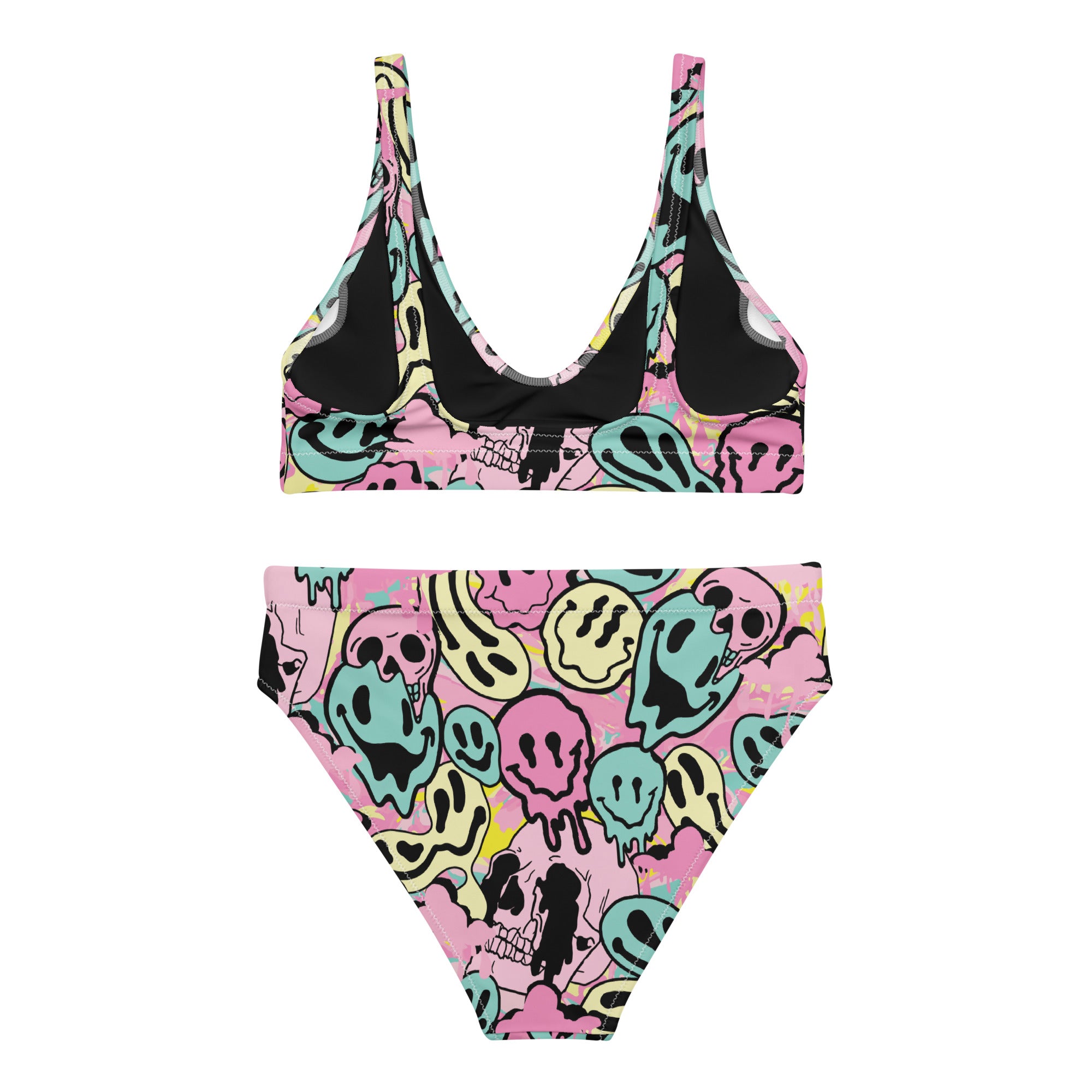 Pastel Melted Emoji Face Sustainable Women's High Waisted Two-Piece Bikini