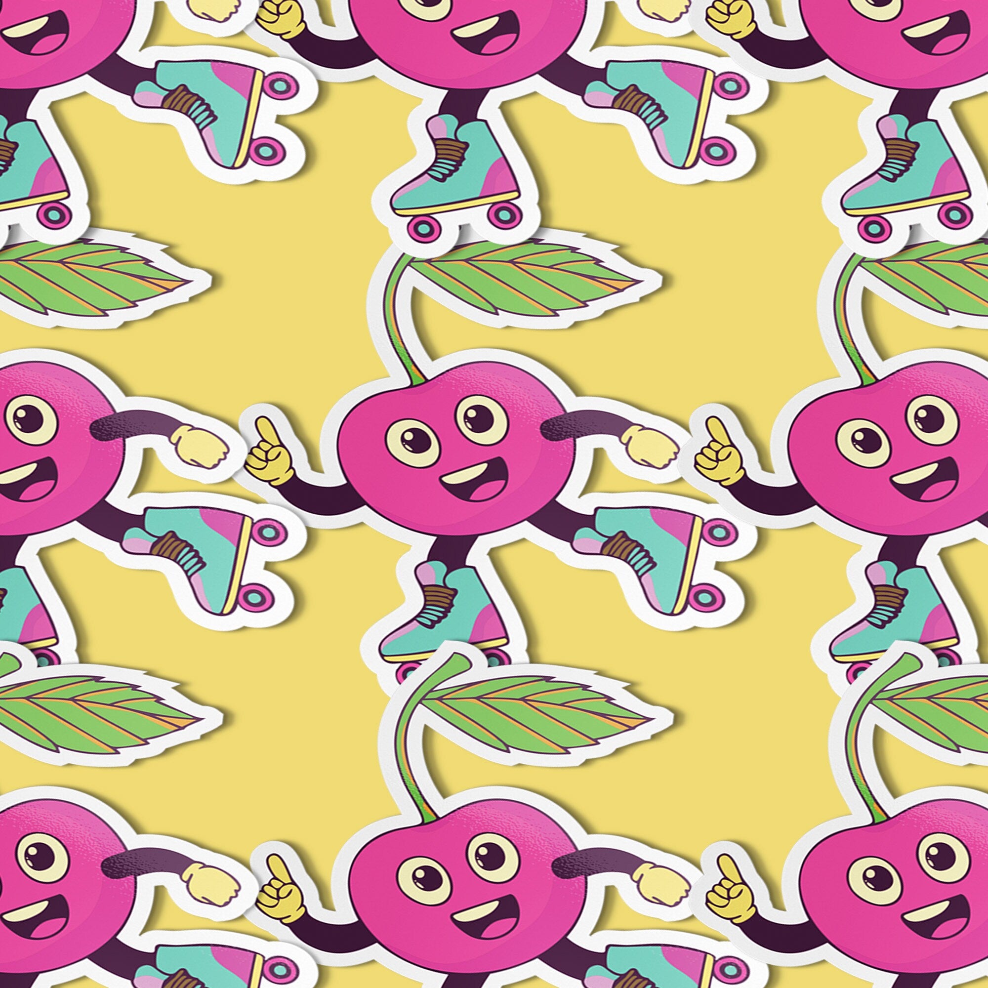Bright cherry sticker with roller skates, perfect for adding fun to roller derby helmets and planners. Available in Prism, Gem, and Glitter finishes. Handmade in Austin, Texas.