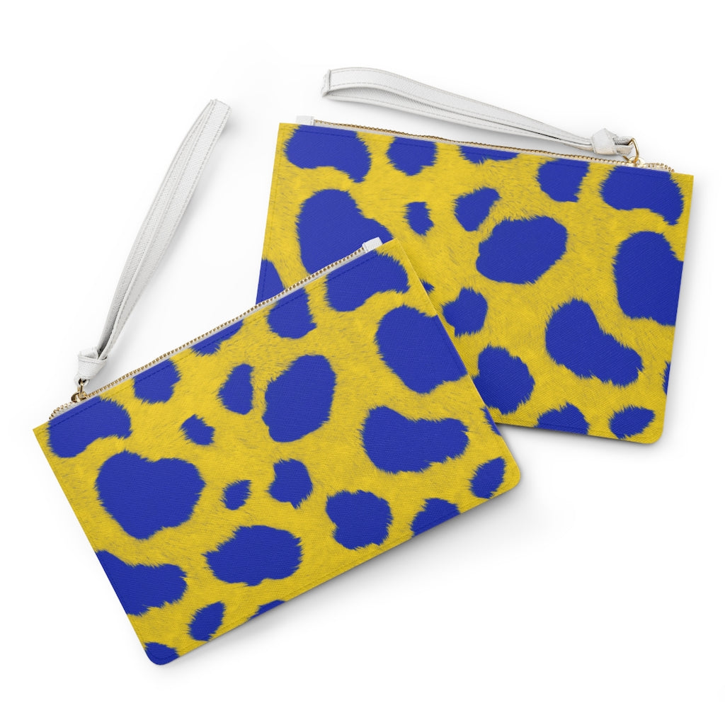 Blue and Yellow Animal Print Wristlet Handbag