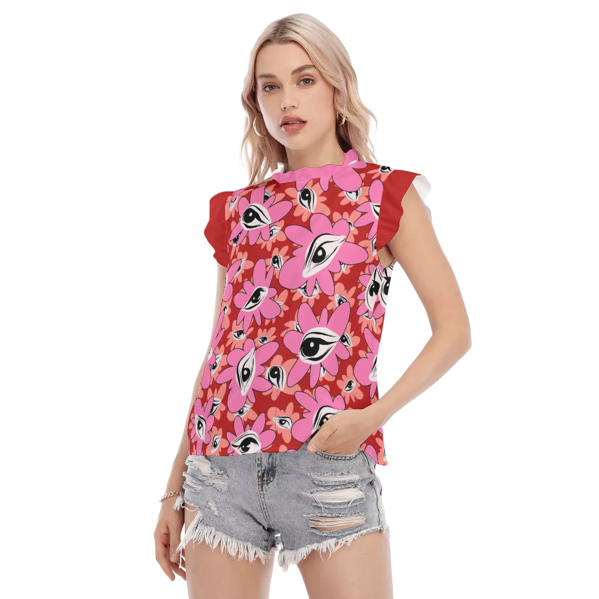 Eye Blossom Floral Ruffle Blouse in Pink