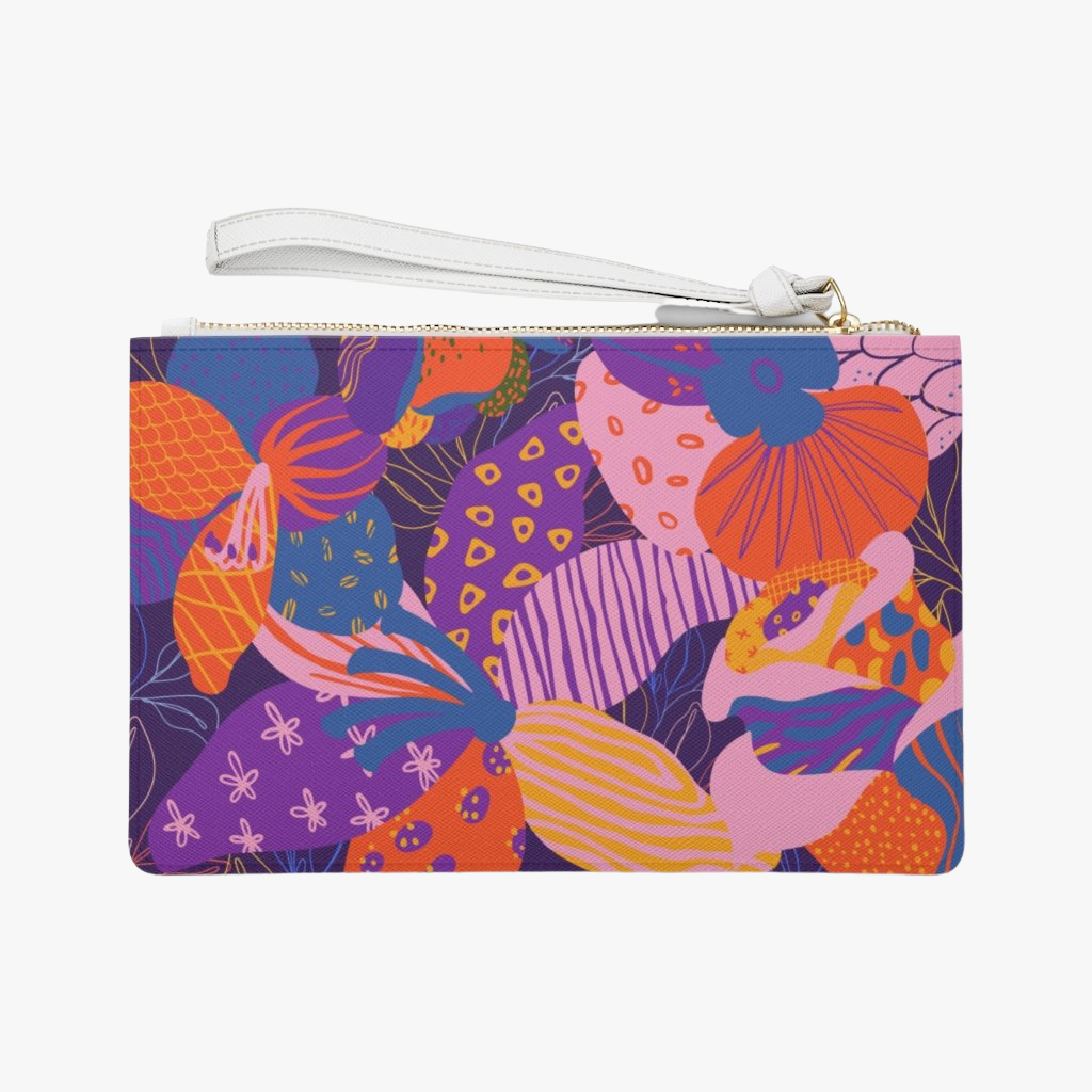Abstract Floral Vegan Leather Wristlet