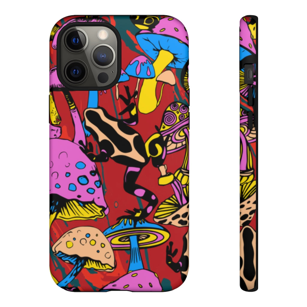 Magic Mushrooms and Frogs Phone Case in Red