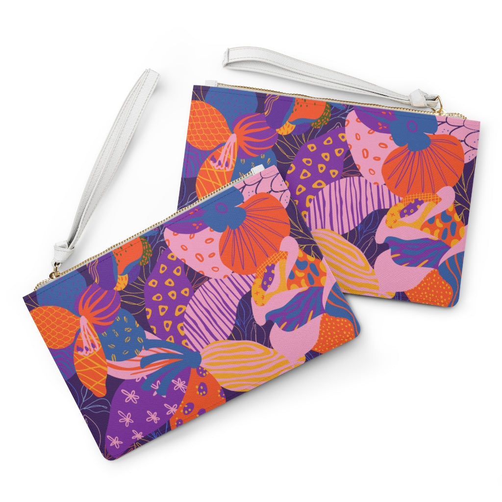 Abstract Floral Vegan Leather Wristlet