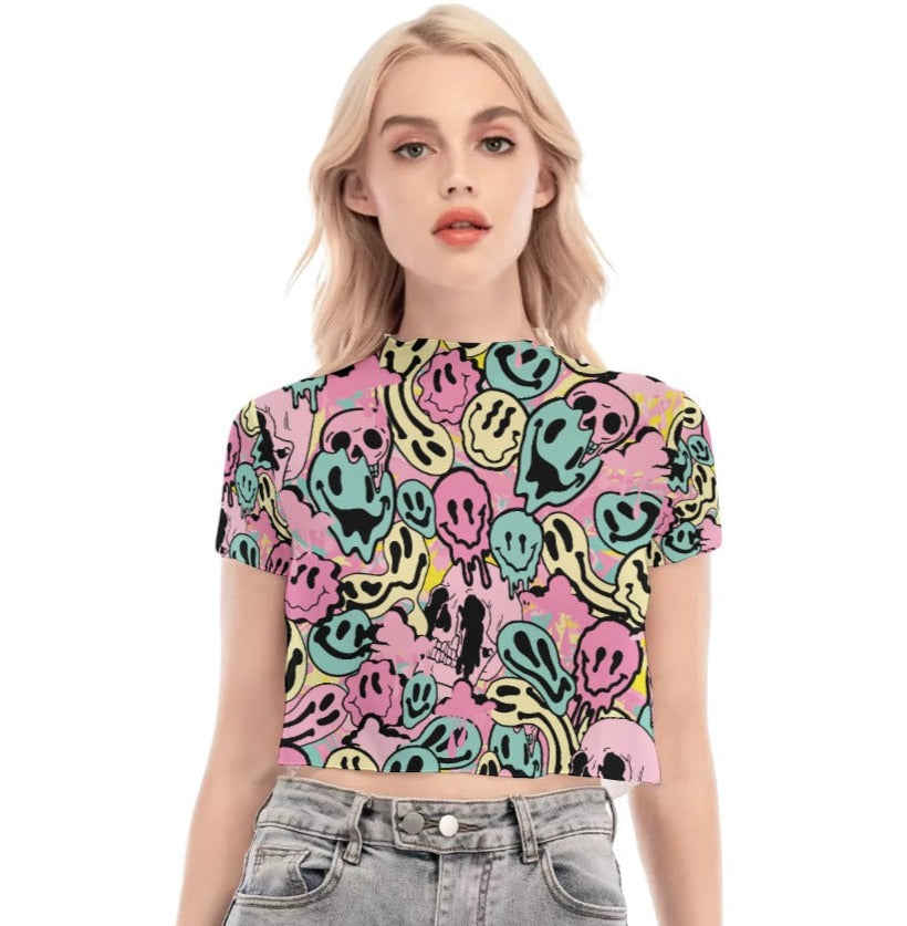 Neon Melted Smiley Mesh Crop top in Pastel
