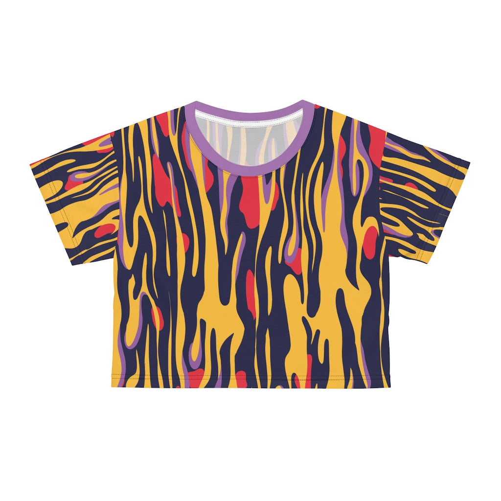 Lava Print Cropped Crewneck T-Shirt in Navy