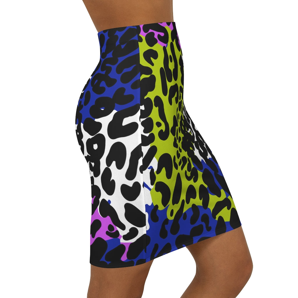 Color Block Leopard Print Mini Skirt in Techno