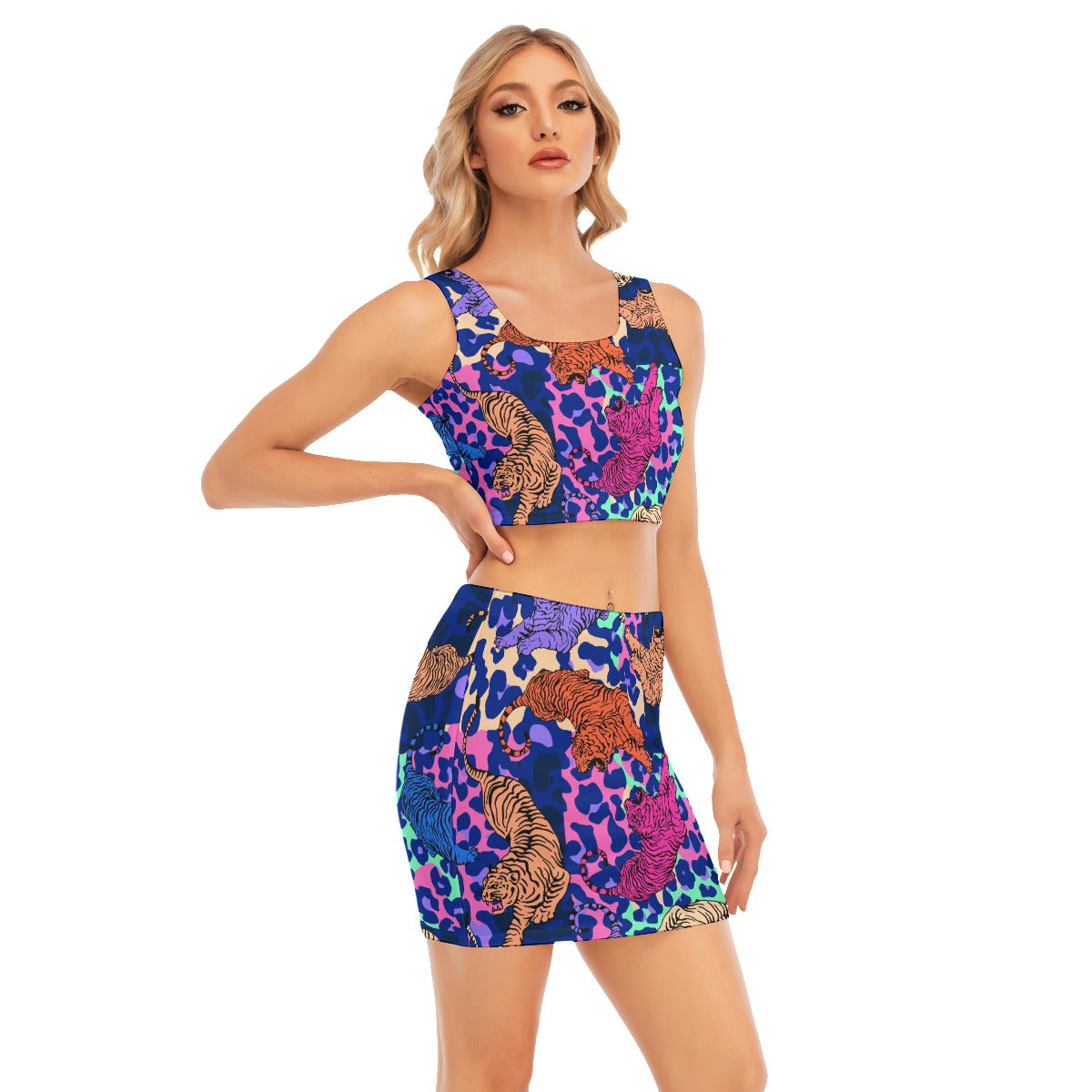 Tigers In Leopard Matching Two-Piece Set in Neon