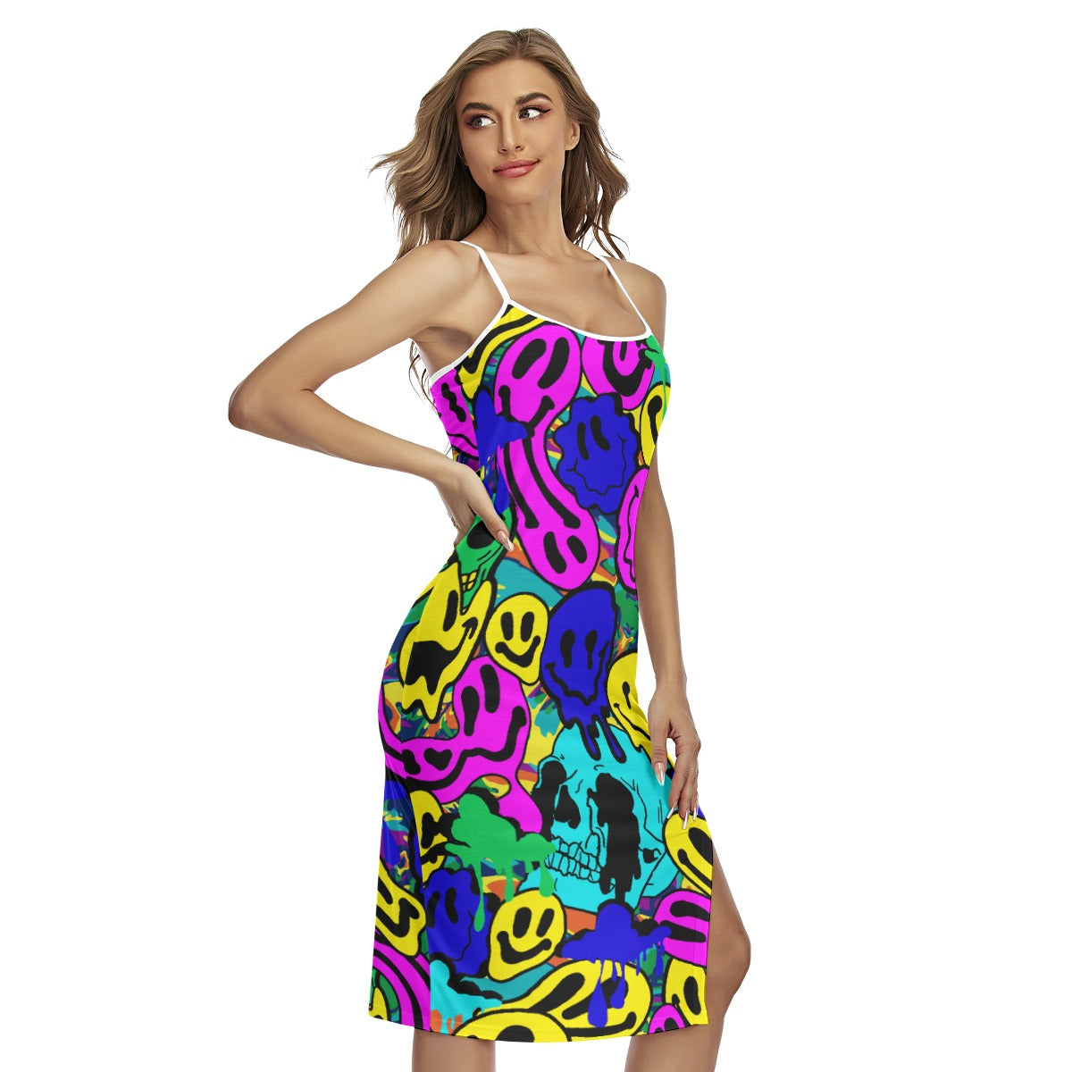 Neon Melted Smiley Bodycon Slip Dress
