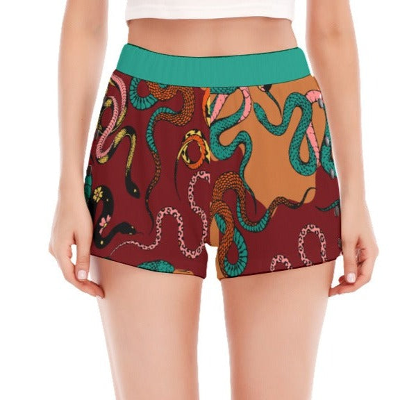 Sneaky Snakes Track Shorts in Brown/Green