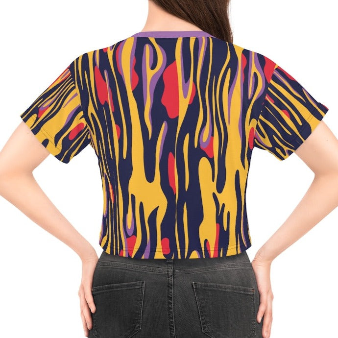 Lava Print Cropped Crewneck T-Shirt in Navy