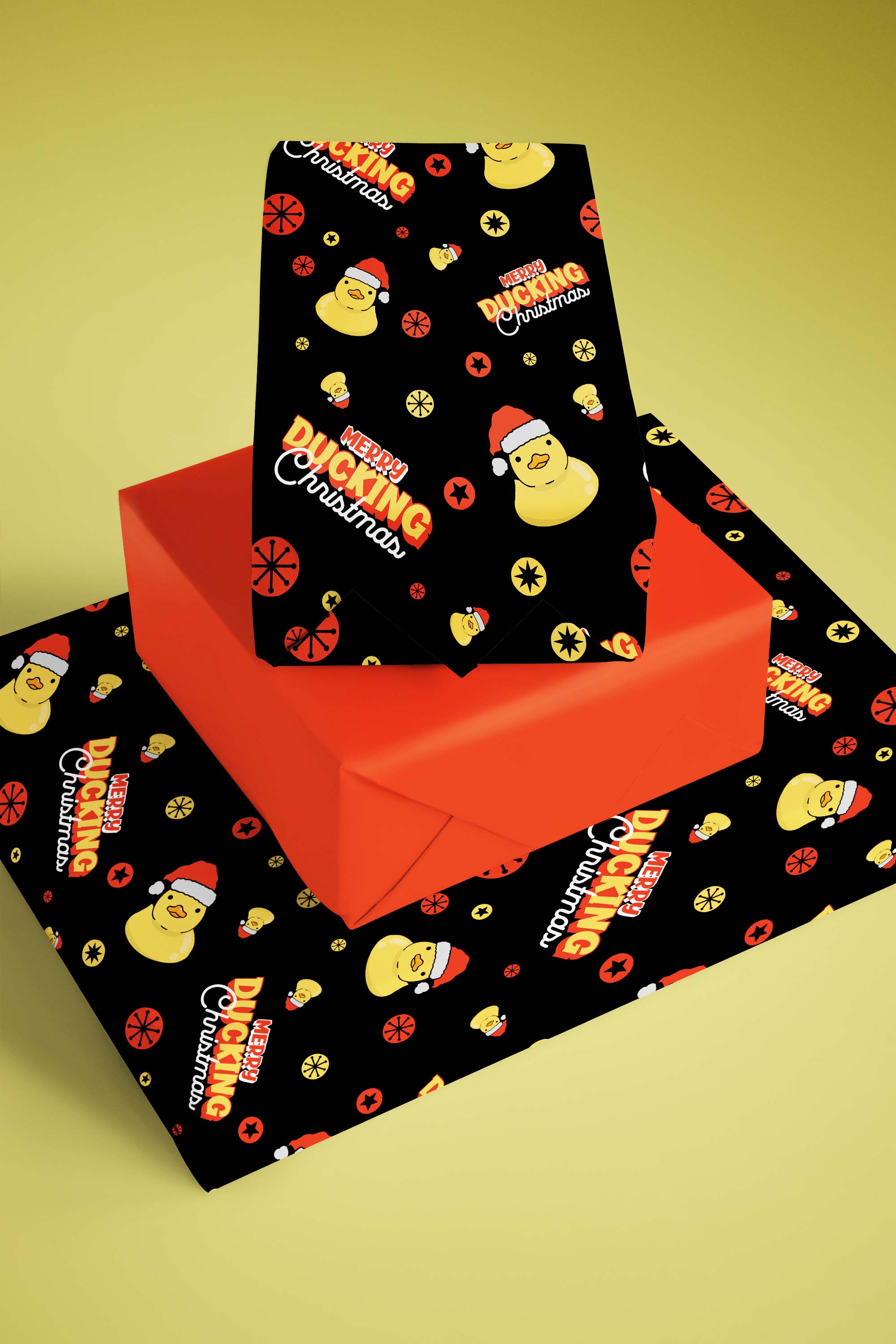 Black Merry Ducking Christmas Wrapping Paper
