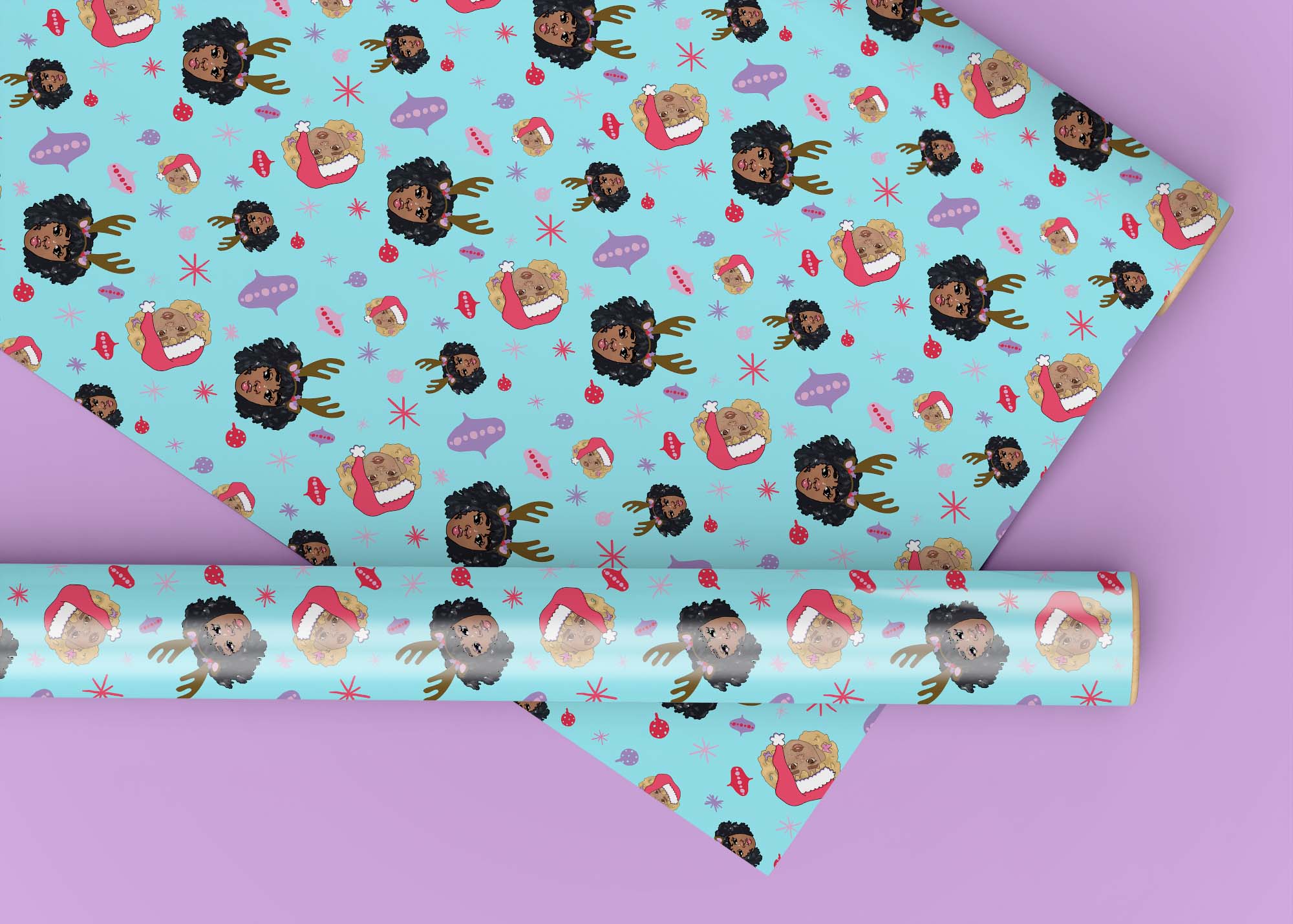 Blue Black Girl Magic Christmas Wrapping Paper