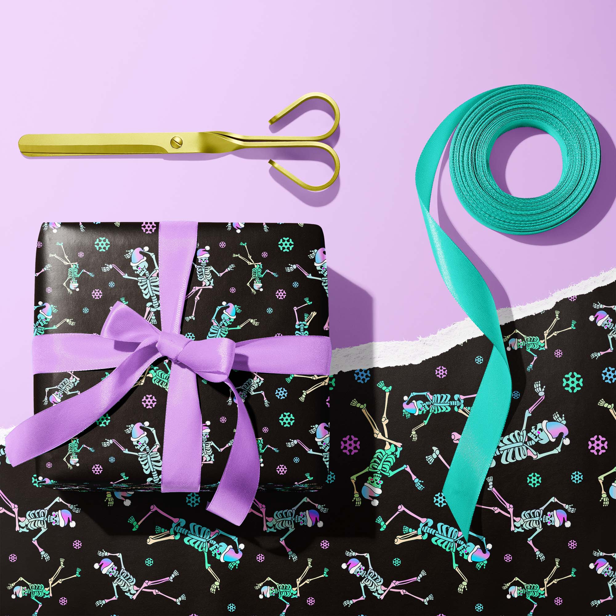 Holiday Dancing Skeletons Wrapping Paper